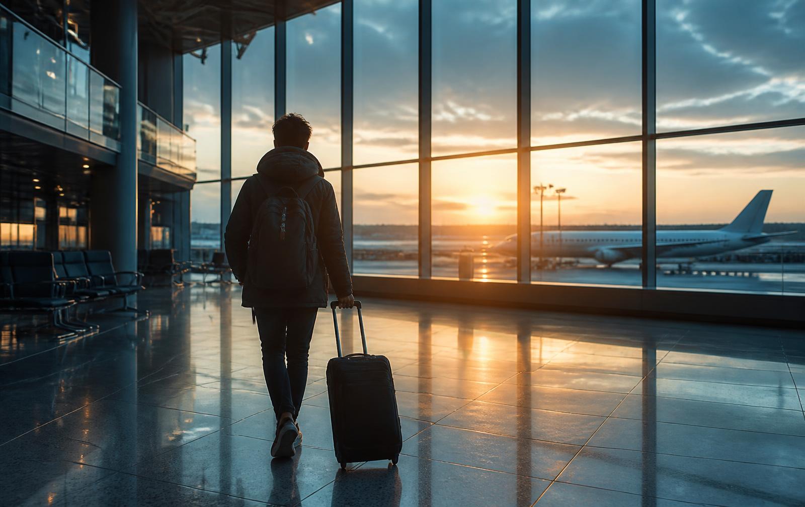 A student arriving at a UK airport terminal